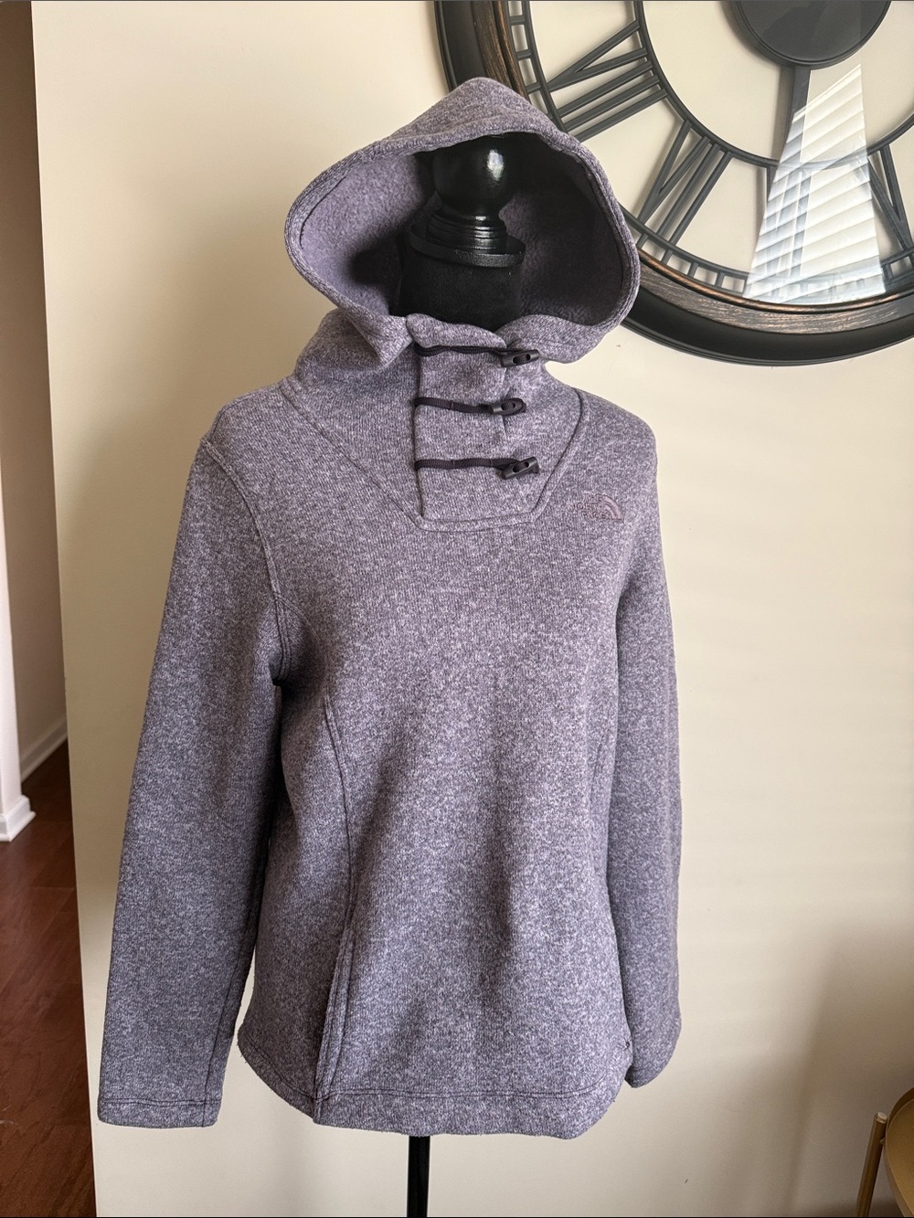 The North Face Purple and White Hooded Pullover Sweater with Toggle Closure